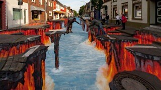 "Der Lavastrom" 3D-Strassenmalerei in Geldern von Edgar Müller.