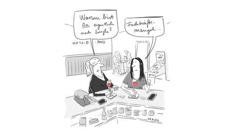 Cartoon zum Thema "Fachkräftemangel" und "Single sein" von Ruth Hebler