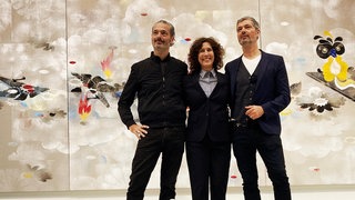 Gert und Uwe Tobias mit Nicole Fritz, Leiterin der Kunsthalle Tübingen