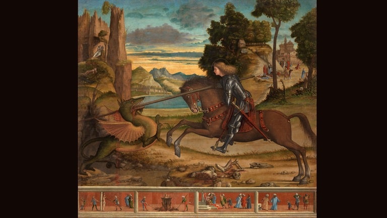 Vittore Carpaccio: Der heilige Georg und der Drache sowie vier Szenen des Martyriums des heiligen Georg, 1516