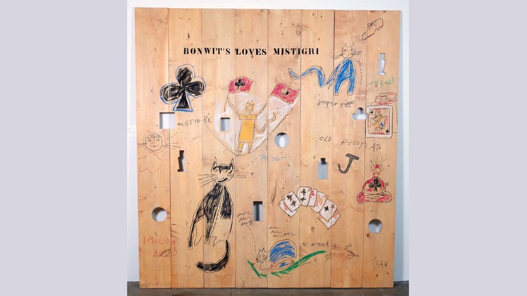 Andy Warhol: Bonwit's Loves Mistigri, wooden panels, 1955, Reproduktion 2021