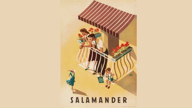 Franz Weiss, Balkon, Werbeplakat für Salamander, 1952