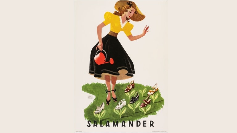 Franz Weiss, Gärtnerin, Werbeplakat für Salamander, 1953