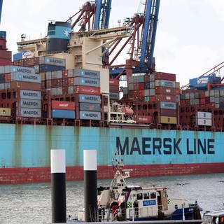 Das Containerschiff Elly Maersk liegt in Hamburg