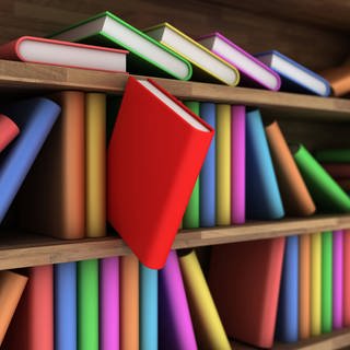 Illustration of a bookcase with a books different colour