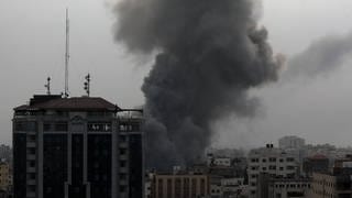 GAZA, Oct. 30, 2023 -- Smoke rises after Israeli airstrikes in Gaza City