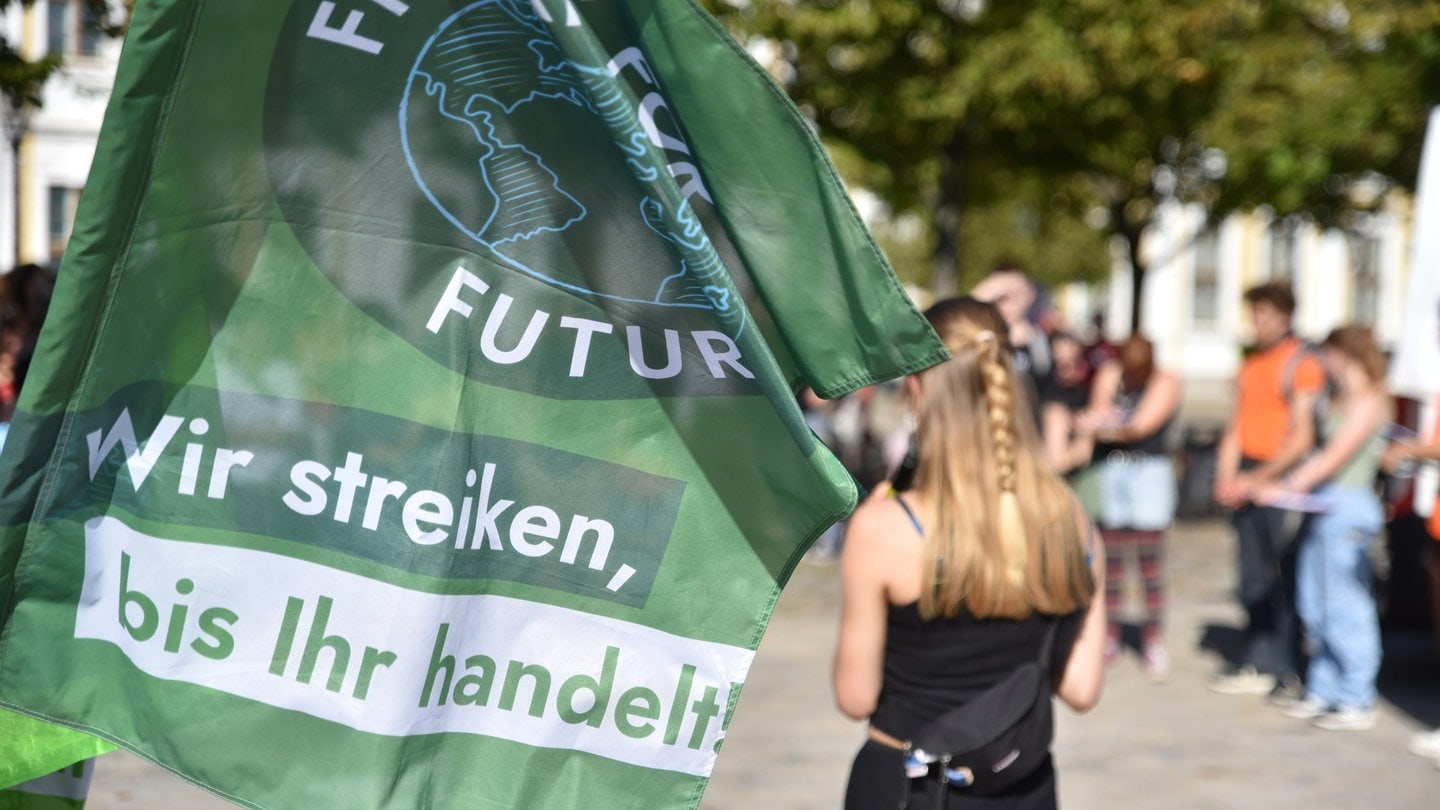 Eine Rednerin spricht zum «Klimastreik» von Fridays for Future.