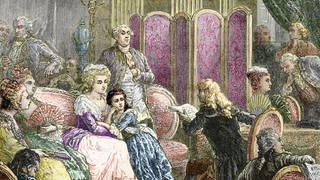 "Le salon de Suzanne Curchod, Madame Necker (1737-1794) femmes de lettres suisse" Madame Necker est assise avec sa fille Germaine, qui deviendra par la suite Madame de Stael