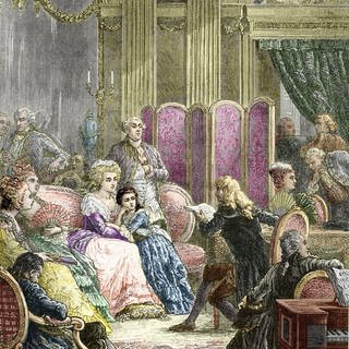 "Le salon de Suzanne Curchod, Madame Necker (1737-1794) femmes de lettres suisse" Madame Necker est assise avec sa fille Germaine, qui deviendra par la suite Madame de Stael