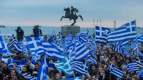 Griechische Proteste am Alexander-Denkmal in Thessaloniki (2018)