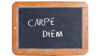 Alte Schultafel mit Aufschrift "CARPE DIEM"