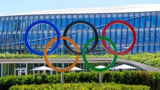 Headquarters International Olympic Committee. Olympic rings. Lausanne, Switzerland