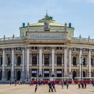 VIENNA, AUSTRIA, MAY 28, 2015: Beautiful view of historic Burgtheater (Imperial Court Theatre) with famous Wiener Ringstrasse in Vienna, Austria