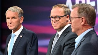 Björn Höcke (l-r, AfD), Mario Voigt (CDU) und Bodo Ramelow (Die Linke)