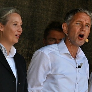 Alice Weidel (l), AfD-Bundessprecherin, und Björn Höcke, AfD-Spitzenkandidat in Thüringen