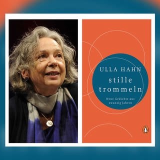 Die Schriftstellerin Ulla Hahn und das Cover zu ihrem Gedichtbahn "stille trommeln"