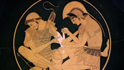 Achilles und Patroklos auf einer rotfigurigen Vase