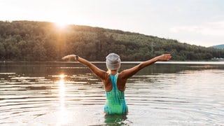 Cold water swimming for elderly woman