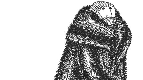 Zeichnung von Edward Gorey aus seinem Buch „Ein fragwürdiger Gast“