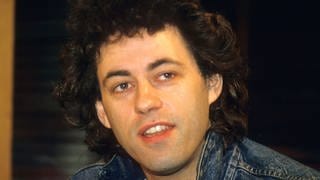 Bob Geldof von The Boontown Rats bei einer Pressekonferenz