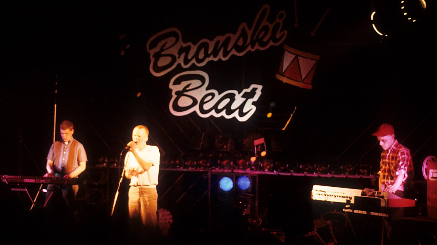 Steve Bronski, Jimmy Somerville und Larry Steinbachek von Bronski Beat live im Camden Palace.