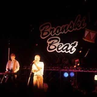 Steve Bronski, Jimmy Somerville und Larry Steinbachek von Bronski Beat live im Camden Palace.