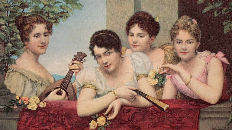 Vier Freundinnen, historische Illustration, ca. 1885