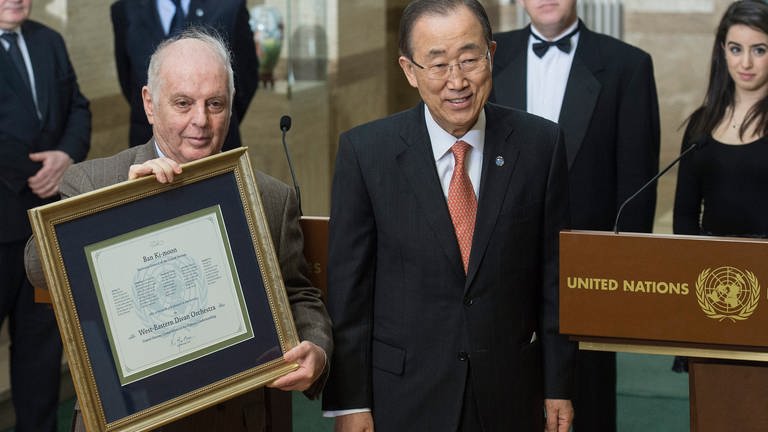 Daniel Barenboim und der UN-Generalsekretär Ban Ki-Moon 2016