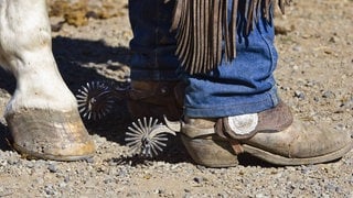 Pferdehuf neben den Sporen eines Cowboys