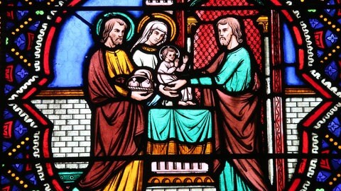 Die Darstellung Jesu im Tempel, Bleiglasfenster in der Sacre-Ceour in Moulins