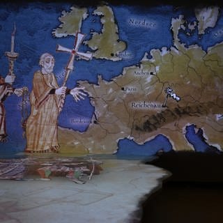 Eine digitale Landkarte, die die Geschichte Europas und der Insel Reichenau zeigt