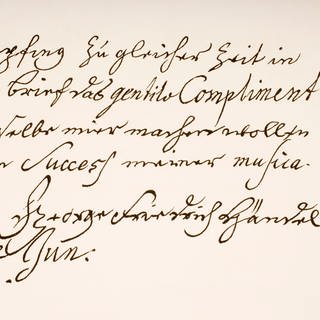 Nahaufnahme eines Briefest, geschrieben von Georg Friedrich Händel