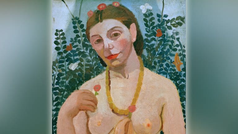 Paula Modersohn-Becker: Selbstbildnis als Halbakt mit Bernsteinkette II, 1906, Öl auf Leinwand.