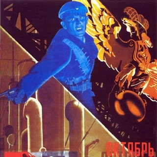 Filmplakat für Sergej Eisensteins Stummfilm „Oktober: Zehn Tage, die die Welt erschütterten“, 1928. Es handelt sich um eine feierliche Dramatisierung der Oktoberrevolution von 1917, die anlässlich des zehnten Jahrestages des Ereignisses in Auftrag gegeben wurde.