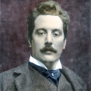 Giacomo Puccini, ital. Komponist, Lucca 22.12.1858 - Brüssel 29.11.1924. Porträtaufnahme, um 1895. Spätere Kolorierung.