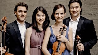 Minetti-Quartett (v.l.n.r.: Leonhard Roczek (Violoncello), Anna Knopp (Violine), Maria Ehmer (Violine), Milan Milojicic (Viola))