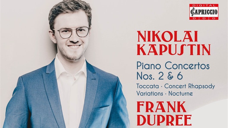 CD Cover der Einspielung von zwei Klavierkonzerten und weiteren Werke von Nikolak Kapustin mit Frank Dupree, dem SWR Symphonieorchester und der SWR Big Band unter der Leitung von Dominik Beykirch