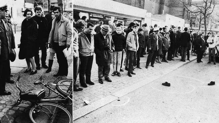 Tatort des Attentats auf Rudi Dutschke am 11.4.1968 auf dem Kurfürstendamm in Berlin