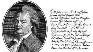 Historischer Druck, Kupferstich, 1774, Portrait und Handschrift von Christian Friedrich Daniel Schubart
