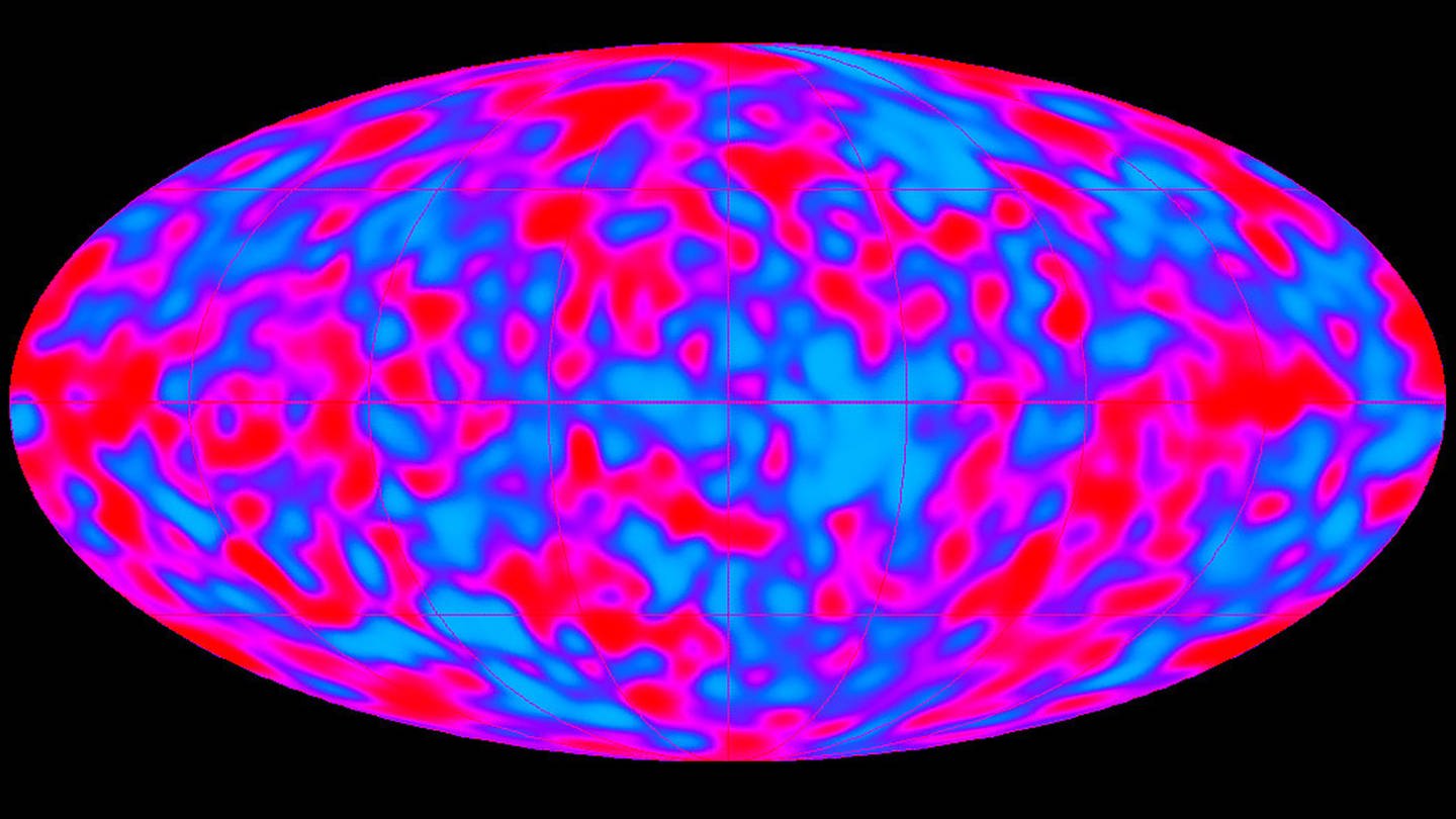 Das vom NASA-Satelliten «COBE» aufgenommene «Babybild» des Universums zeigt die feinen Temperaturschwankungen in der so genannten kosmischen Hintergrundstrahlung, dem «Echo des Urknalls», die als Saat der ersten Galaxien gelten (undatiertes Foto)