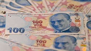 100-Lira-Scheine: Der Kurs der türkischen Lira ist in den vergangenen Monaten geradezu abgestürzt. Es gibt hohe zweistellige Inflationsraten. Die Preise steigen deutlich schneller als die Einkommen. Die Hauptursache der Misere sehen viele in der Politik von Präsident Erdogan. Droht ihm die Abwahl?