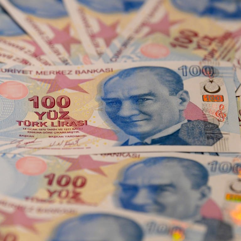 100-Lira-Scheine: Der Kurs der türkischen Lira ist in den vergangenen Monaten geradezu abgestürzt. Es gibt hohe zweistellige Inflationsraten. Die Preise steigen deutlich schneller als die Einkommen. Die Hauptursache der Misere sehen viele in der Politik von Präsident Erdogan. Droht ihm die Abwahl?