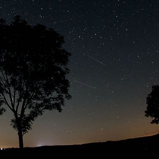 Sternschnuppen der Perseiden am Nachthimmel.
