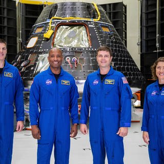 Die Besatzungsmitglieder der Artemis II, von links: Jeremy Hansen, Victor Glover, Reid Wiseman und Christina Koch