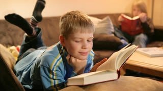 Zwei Jungen lesen auf dem Sofa Bücher: Viele Kinder lesen nicht gern – selbst, wenn ihnen zu Hause regelmäßig vorgelesen wurde. 