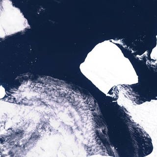 Ein Satellitenbild des größten Eisbergs der Welt mit dem Namen A23a in der Antarktis. 