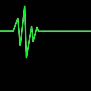 Eine Illustration der grünen Linie, die einen Herzschlag und dann eine flache Linie auf einer schwarzen Linie zeigt