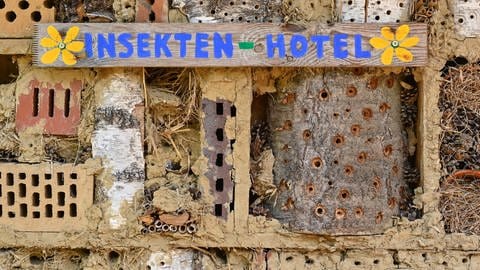 Alte Ziegel, Holz, etwas Stroh: Ein Insektenhotel ist schnell gebaut und trägt zur Biodiversität bei. Es bietet gefährdeten Insektenarten Schutz und eine Nistmöglichkeit. 