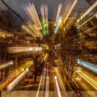 Das Münchner Stadtviertel Neuperlach bei Nacht.