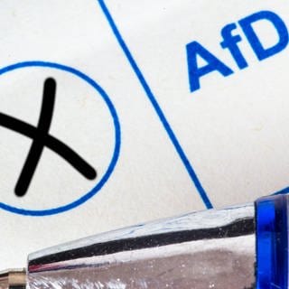 Stimmzettel von einer Landtagswahl. Angekreuzte AFD Stimme.